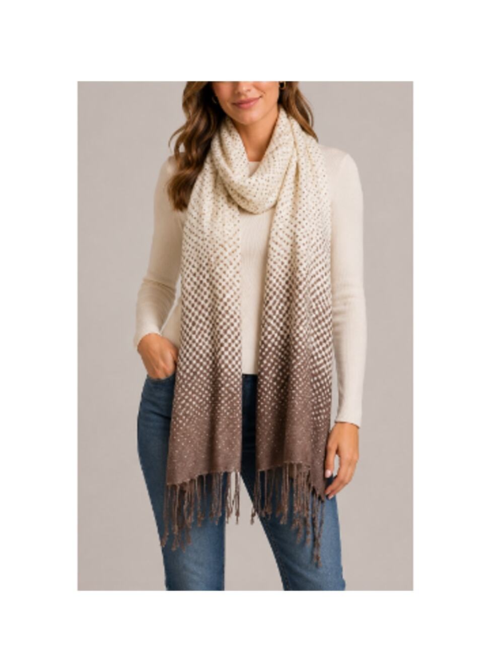New La Fiorentina Women's Brown Polka Dot Fringe Tassel Wool Scarf Size 39X24